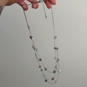1946 tagged dainty three layer necklace with small lavender and grey beads